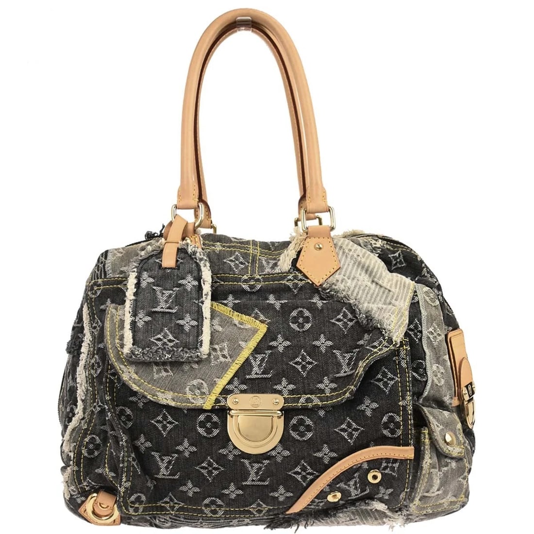 LOUIS VUITTON GRAY MONOGRAM DENIM PATCHWORK BOWLY HANDBAG (1 of 9)