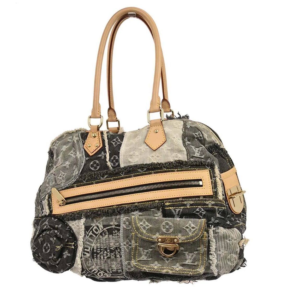 LOUIS VUITTON GRAY MONOGRAM DENIM PATCHWORK BOWLY HANDBAG - 2