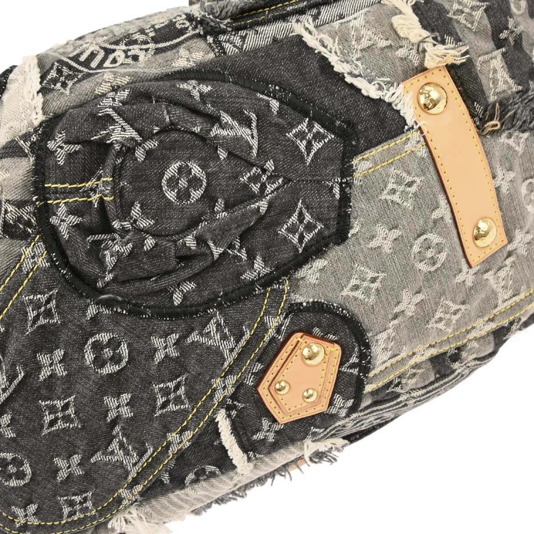 LOUIS VUITTON GRAY MONOGRAM DENIM PATCHWORK BOWLY HANDBAG - 6