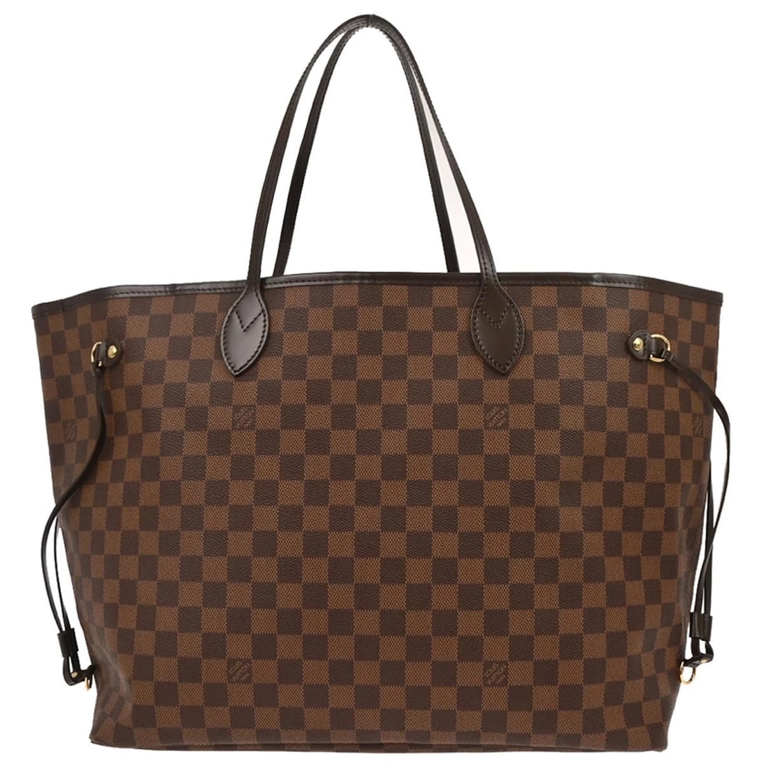 LOUIS VUITTON DAMIER NEVERFULL GM TOTE HANDBAG: Louis Vuitton Damier Neverfull GM Tote Handbag Brand: Louis Vuitton Type: Tote Material/Exterior Material: Damier Canvas, Leather Color/Exterior Color: Ebene*Brown Size: W 15.4 x H 12.6 x D