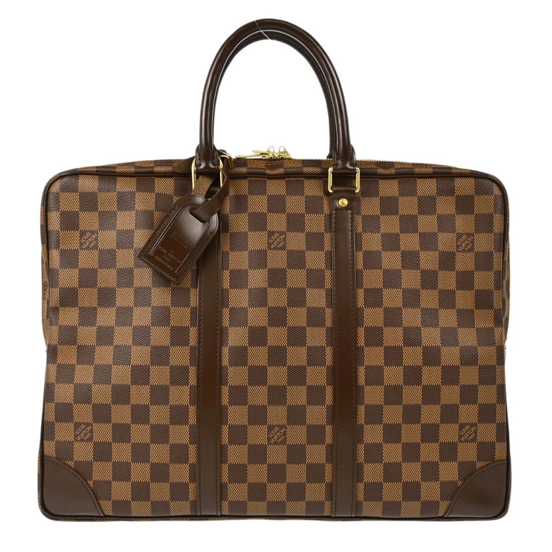 LOUIS VUITTON DAMIER PORTE DOCUMENTS VOYAGE HANDBAG: Louis Vuitton Damier Porte Documents Voyage Handbag Brand: Louis Vuitton Type: Business Hand Bag Material/Exterior Material: Damier Canvas, Leather Color/Exterior Color: Ebene * Brown Size: W
