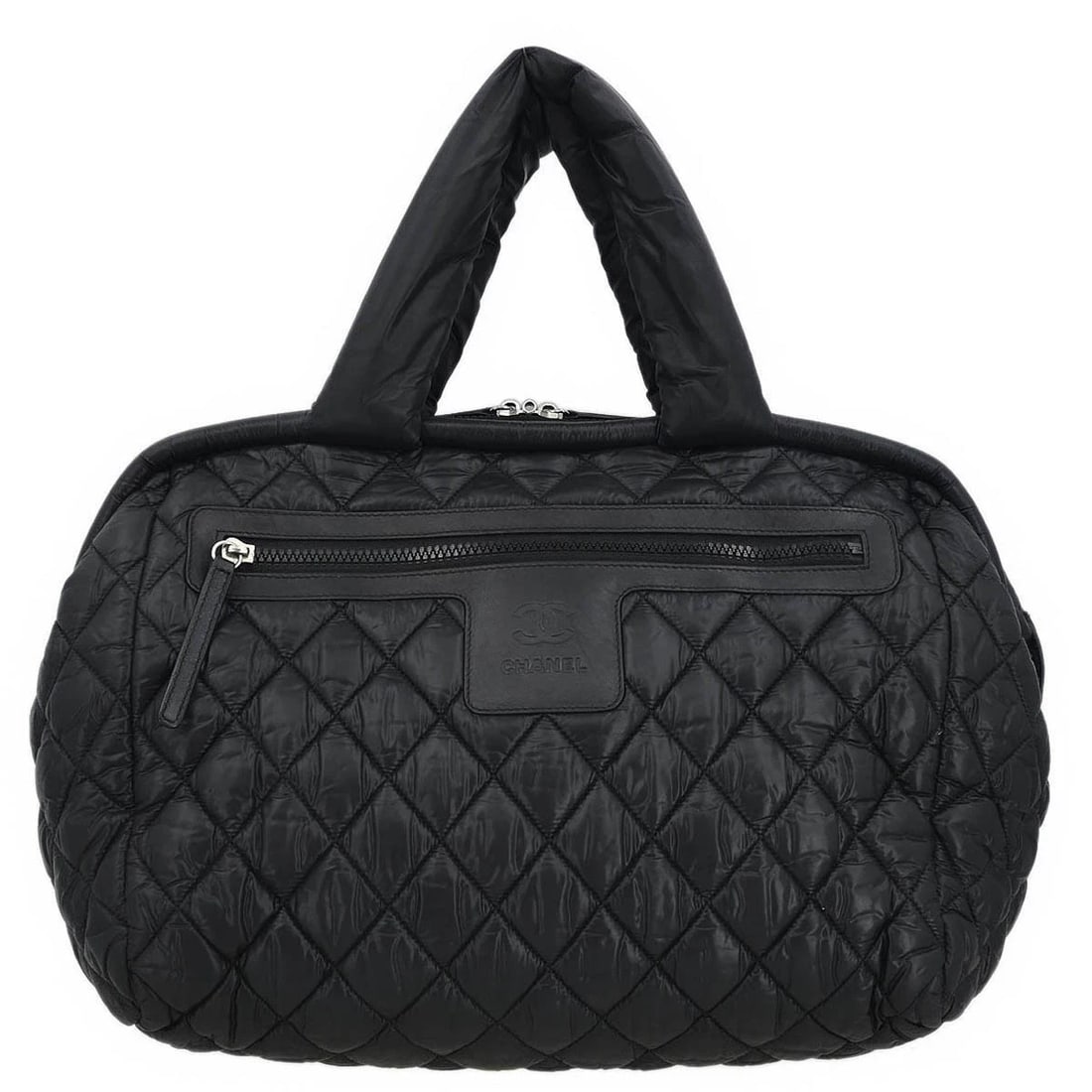CHANEL BLACK NYLON COCO COCOON BOWLING BAG HANDBAG: Chanel Black Nylon Coco Cocoon Bowling Bag Handbag Brand: CHANEL Type: Top Handle Bag Material/Exterior Material: Nylon Color/Exterior Color: Black Size: W 13.0 x H 9.8 x D 6.3 " Handle Drop.