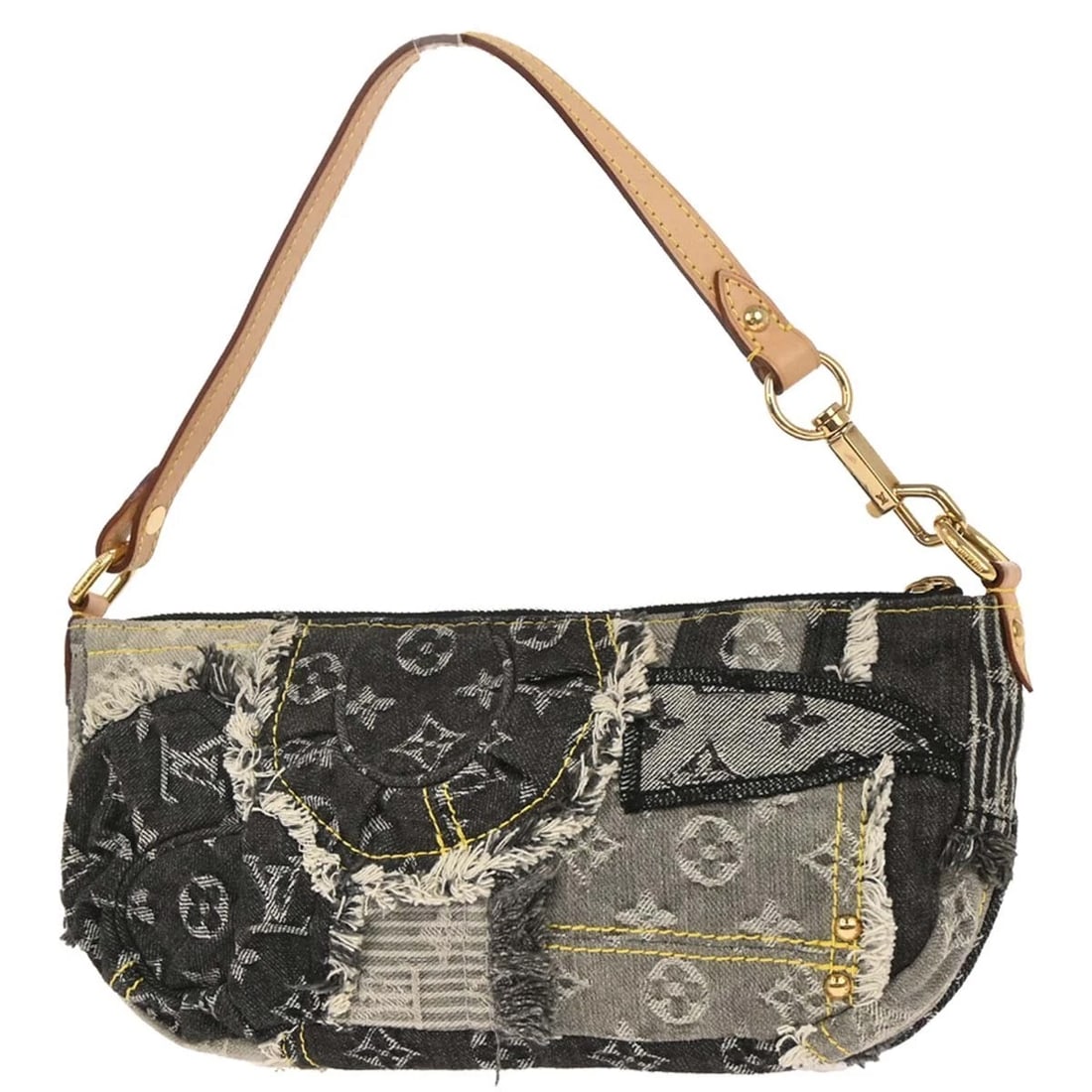 LOUIS VUITTON GRAY MONOGRAM DENIM PATCHWORK POUCHY HANDBAG - 2
