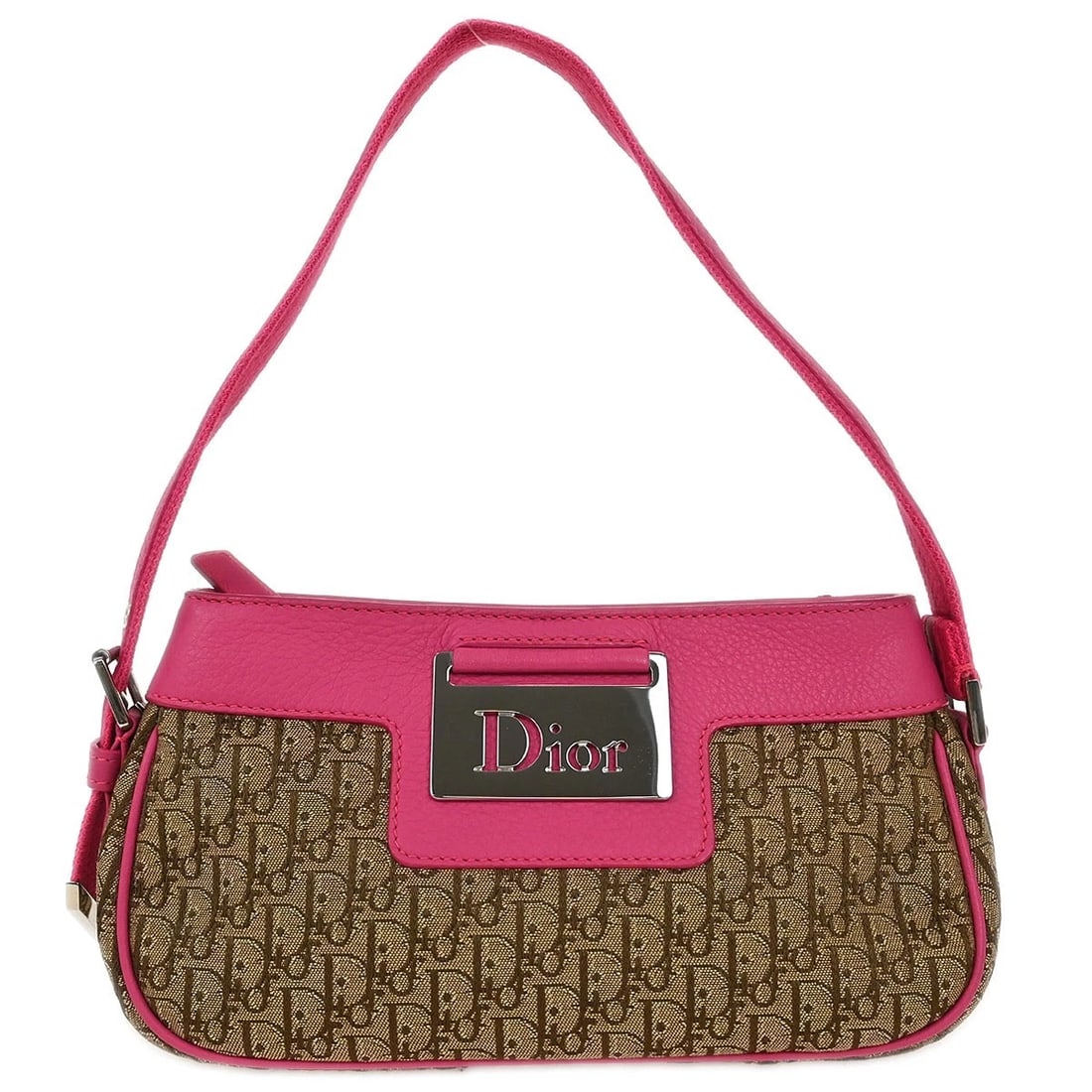 CHRISTIAN DIOR BEIGE TROTTER HANDBAG: Christian Dior Beige Trotter Handbag Brand: Dior Type: Handbag Material/Exterior Material: Canvas, Leather Color/Exterior Color: Beige, Pink Size: W 7.9 x H 4.3 x D 2.8 " Handle Drop. 5.5 -