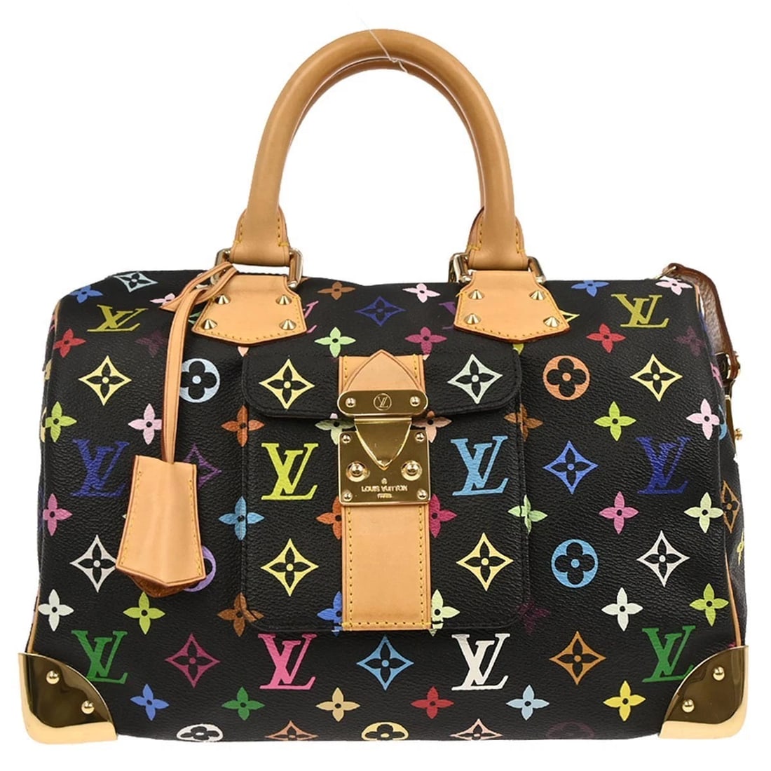 LOUIS VUITTON BLACK MONOGRAM MULTICOLOR SPEEDY 30 HANDBAG: Louis Vuitton Black Monogram Multicolor Speedy 30 Handbag Brand: Louis Vuitton Type: Hand Bag Material/Exterior Material: Monogram Multicolor Canvas, Leather Color/Exterior Color: Noir*Black 