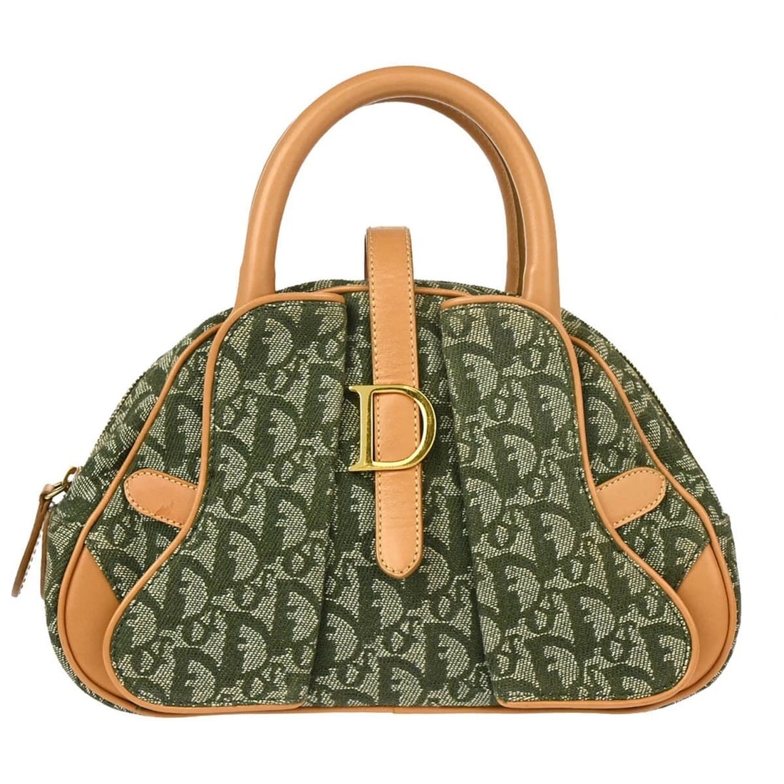 CHRISTIAN DIOR GREEN DOUBLE SADDLE TROTTER HANDBAG: Christian Dior Green Double Saddle Trotter Handbag Brand: Dior Type: Saddle Bag Material/Exterior Material: Canvas, Leather Color/Exterior Color: Green Size: W 11.0 x H 7.1 x D 3.5 " Handle