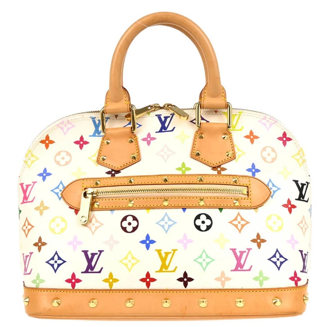 LOUIS VUITTON WHITE MONOGRAM MULTICOLOR ALMA HANDBAG: Louis Vuitton White Monogram Multicolor Alma Handbag Brand: Louis Vuitton Type: Hand Bag Material/Exterior Material: Monogram Multicolor Canvas, Leather Color/Exterior Color: Blanc * White Size: W
