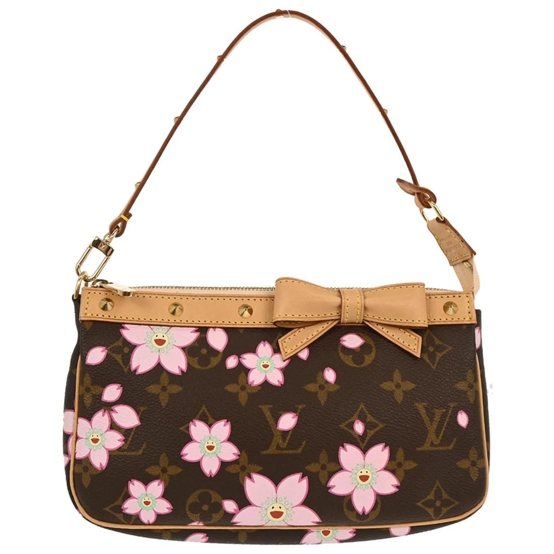 LOUIS VUITTON CHERRY BLOSSOM POCHETTE ACCESSOIRES HANDBAG: Louis Vuitton Cherry Blossom Pochette Accessoires Handbag Brand: Louis Vuitton Type: Hand Bag Material/Exterior Material: Monogram Cherry Blossom Canvas, Leather Color/Exterior Color: Brown, Pink