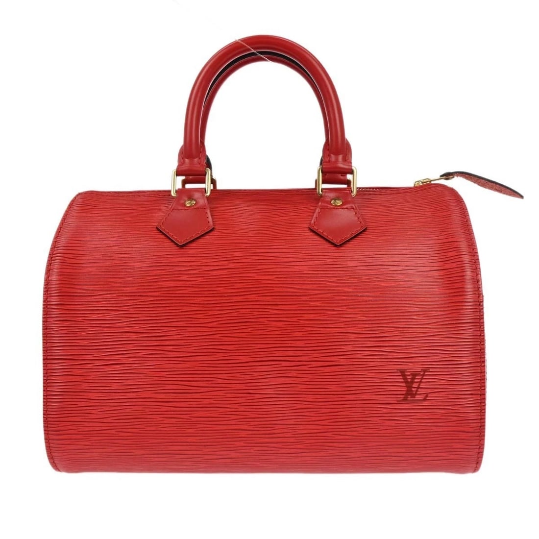 LOUIS VUITTON RED EPI SPEEDY 25 HANDBAG: Louis Vuitton Red Epi Speedy 25 Handbag Brand: Louis Vuitton Type: Duffle Material/Exterior Material: Epi Leather, Leather Color/Exterior Color: Castilian red * Red Size: W 10.8 x H 7.7 x D 6.1 "