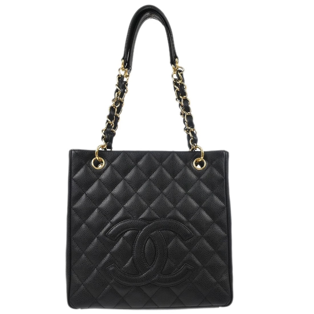 CHANEL BLACK CALFSKIN PETITE SHOPPING TOTE PST CHAIN HANDBAG (1 of 7)