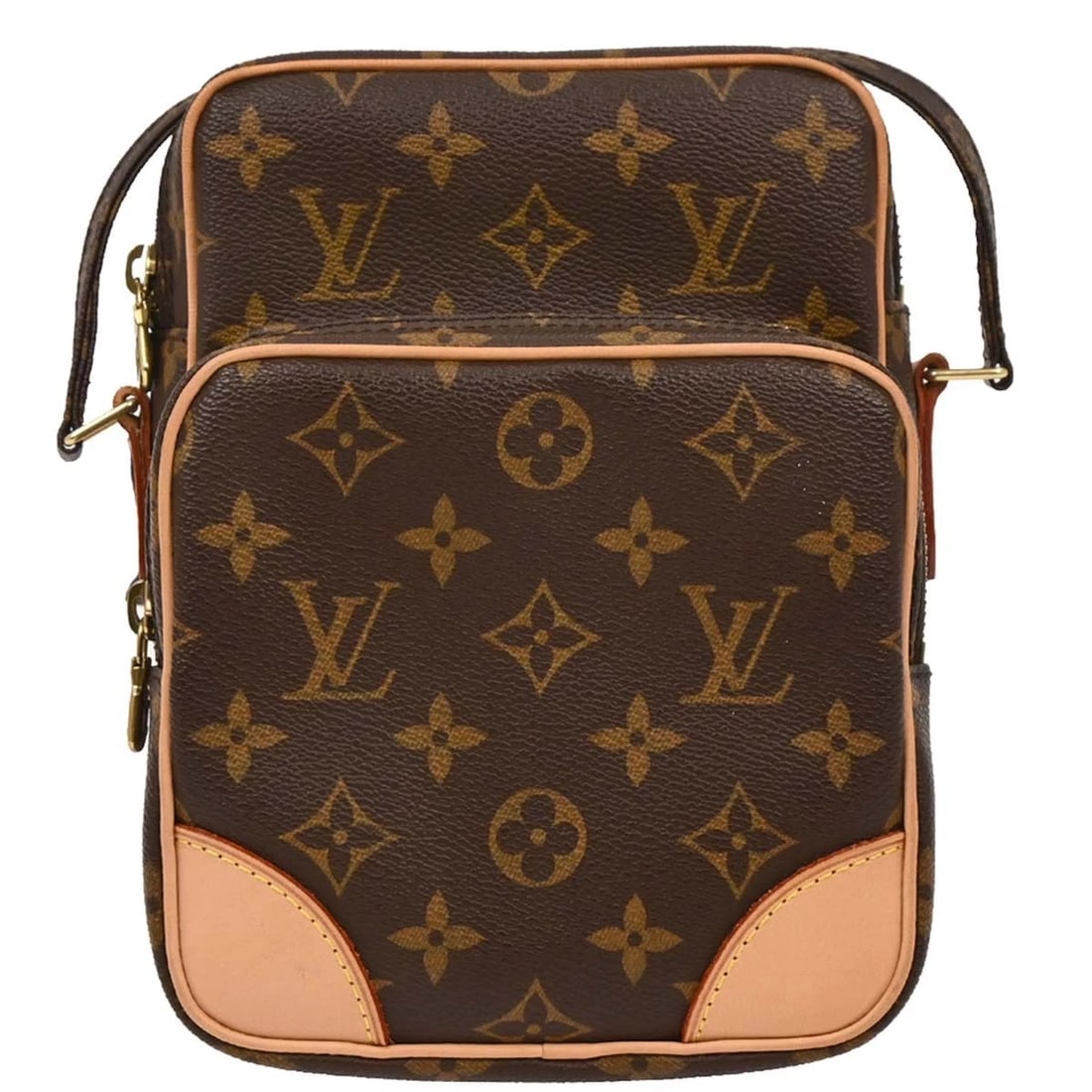 LOUIS VUITTON MONOGRAM AMAZON CROSSBODY BAG: Louis Vuitton Monogram Amazon Crossbody Bag Brand: Louis Vuitton Type: Crossbody Material/Exterior Material: Monogram Canvas, Leather Color/Exterior Color: Brown Size: W 5.9 x H 8.3 x D 3.5 " Stra