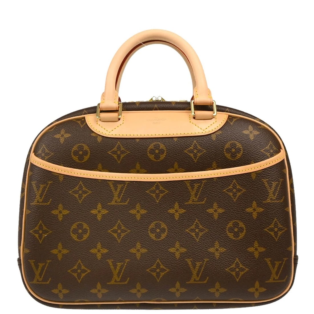 LOUIS VUITTON MONOGRAM TROUVILLE HANDBAG: Louis Vuitton Monogram Trouville Handbag Brand: Louis Vuitton Type: Hand Bag Material/Exterior Material: Monogram Canvas, Leather Color/Exterior Color: Brown Size: W 11.0 x H 8.3 x D 4.3 " Handle