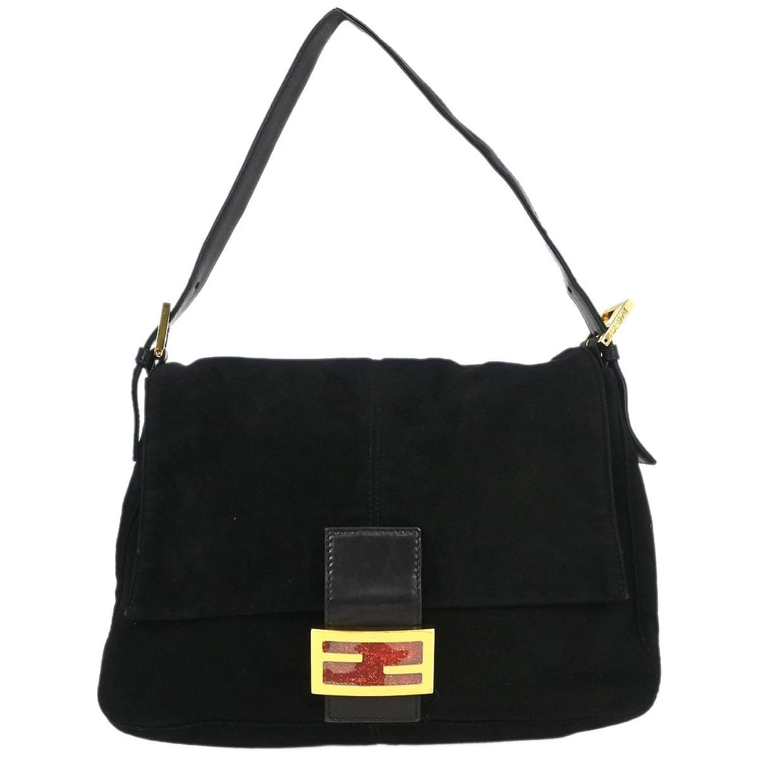 FENDI BLACK SUEDE MAMMA BAGUETTE HANDBAG (1 of 8)