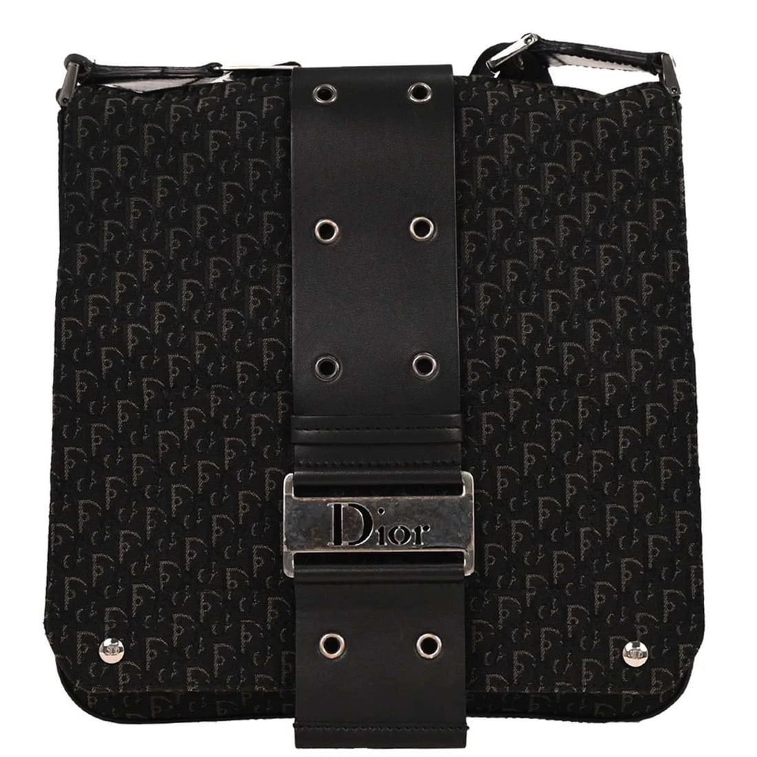 CHRISTIAN DIOR BLACK TROTTER STREET CHIC SHOULDER BAG: Christian Dior Black Trotter Street Chic Shoulder Bag Brand: Dior Type: Shoulder Bag Material/Exterior Material: Canvas, Leather Color/Exterior Color: Black Size: W 9.4 x H 9.4 x D 2.4 " Strap Dro