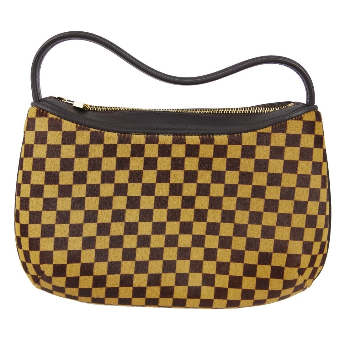 LOUIS VUITTON DAMIER SAUVAGE TIGER HANDBAG: Louis Vuitton Damier Sauvage Tiger Handbag Brand: Louis Vuitton Type: Top Handle Bag Material/Exterior Material: Pony hair, Leather Color/Exterior Color: Brown, Beige Size: W 9.4 x H 5.9 x D 2.4 "