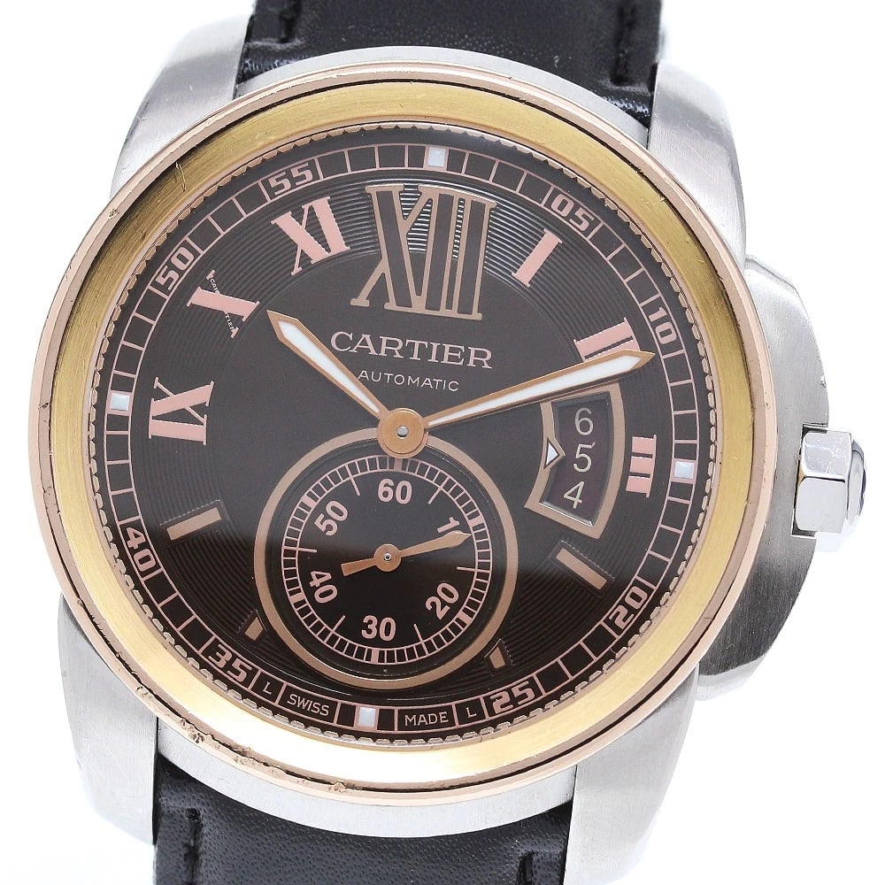 CARTIER CALIBUR BROWN DIAL AUTOMATIC WATCH WRIST WATCH: CARTIER Calibur Brown Dial Automatic Watch Wrist Watch Brand: CARTIER Type: Wristwatch Material: Band Material leather, Case Material Stainless Steel/K18PG Color: Band Color black, Case Color