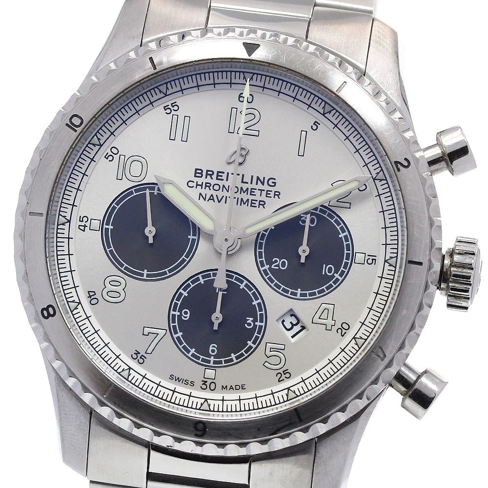 BREITLING NAVITIMER8 CHRONOGRAPH SILVER DIAL AUTOMATIC WRIST WATCH: BREITLING Navitimer8 Chronograph Silver Dial Automatic Wrist Watch Brand: BREITLING Type: Wristwatch Material: Band Material Stainless Steel, Case Material Stainless Steel Color: Band Color