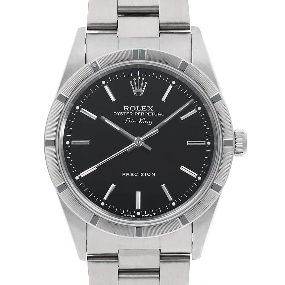 ROLEX AIR KING BLACK: ROLEX Air king black Brand: ROLEX Type: Wrist watch Material: Band MaterialStainless Steel, Case MaterialStainless Steel Color: Black Size: Case:W34mm Circumference of Wrist:18cm Accessories: Non