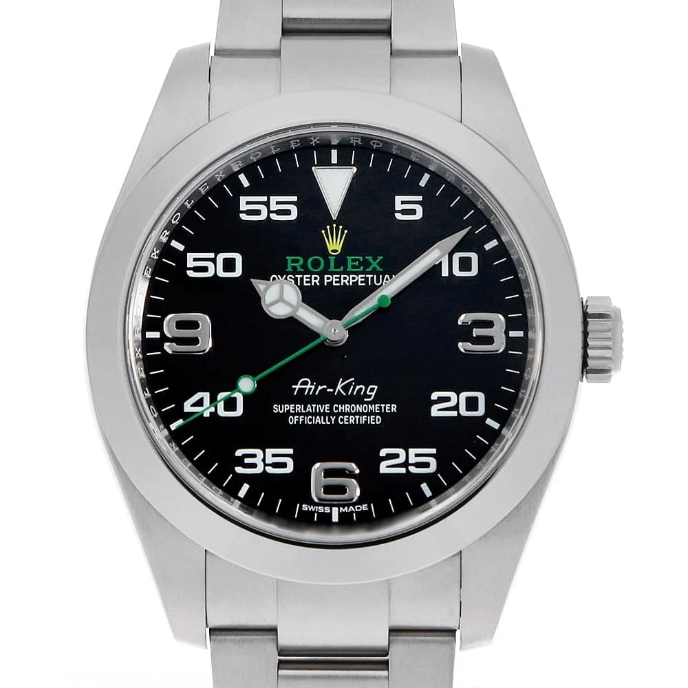 ROLEX AIR KING BLACK: ROLEX Air king black Brand: ROLEX Type: Wrist watch Material: Band MaterialStainless Steel, Case MaterialStainless Steel Color: Black Size: Case:W40mm Circumference of Wrist:18.5cm 