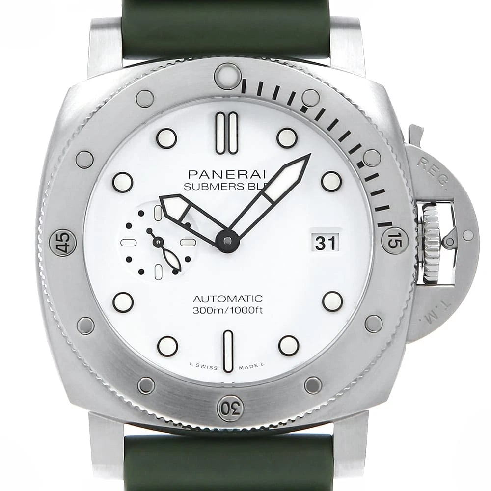 PANERAI SUBMERSIBLE QUARANTA BIANCO: PANERAI Submersible Quaranta Bianco Brand: PANERAI Type: Wrist watch Material: Band Materialrubber, Case MaterialStainless Steel Color: White Size: Case:W44mm Accessories: None Accessories