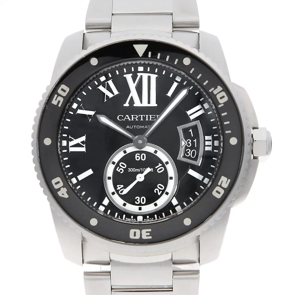 CARTIER CALIBUR: Cartier Calibur Brand: Cartier Type: Wrist watch Material: Band MaterialStainless Steel, Case MaterialStainless Steel Color: Black Size: Case:W42mm Circumference of Wrist:17.5cm Accessories: