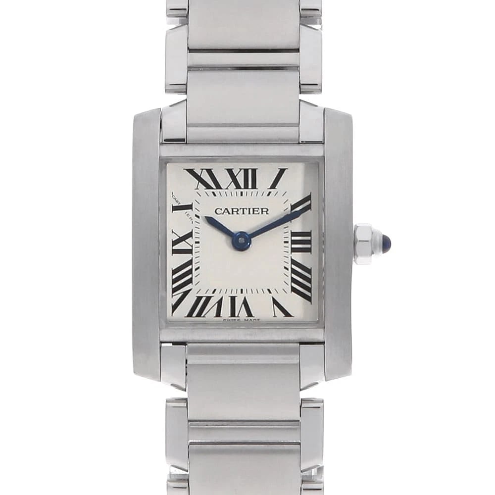 CARTIER TANK FRANCAISE: Cartier Tank francaise Brand: Cartier Type: Wrist watch Material: Band MaterialStainless Steel, Case MaterialStainless Steel Color: Ivory Size: Case:W25mm x H20mm Circumference of Wrist:16cm 