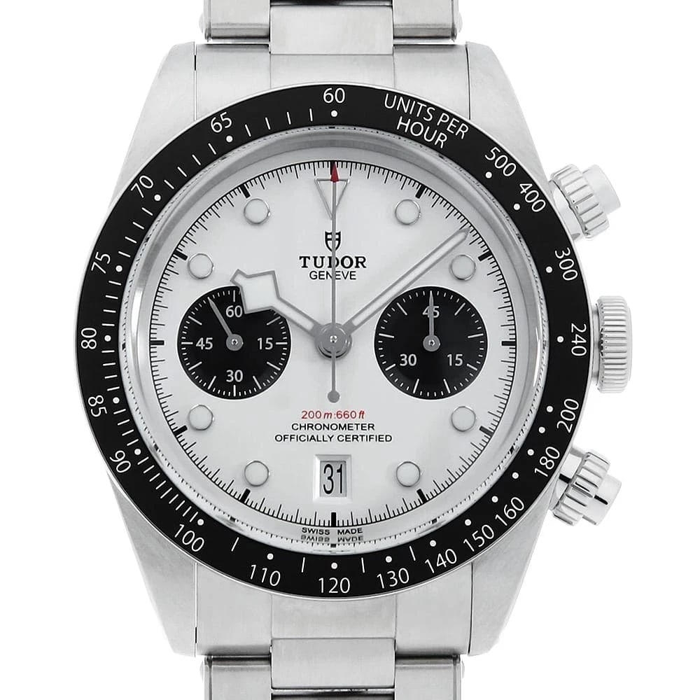 TUDOR BLACK CHRONO: TUDOR Black Chrono Brand: TUDOR Type: Wrist watch Material: Band MaterialStainless Steel, Case MaterialStainless Steel Color: Opaline Size: Case:W41mm Circumference of Wrist:21cm Accessories: Non