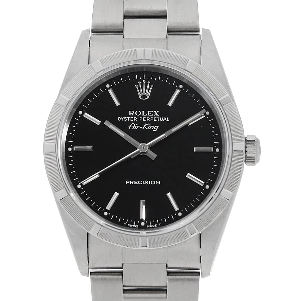 ROLEX AIR KING BLACK: ROLEX Air king black Brand: ROLEX Type: Wrist watch Material: Band MaterialStainless Steel, Case MaterialStainless Steel Color: Black Size: Case:W34mm Circumference of Wrist:17.5cm 
