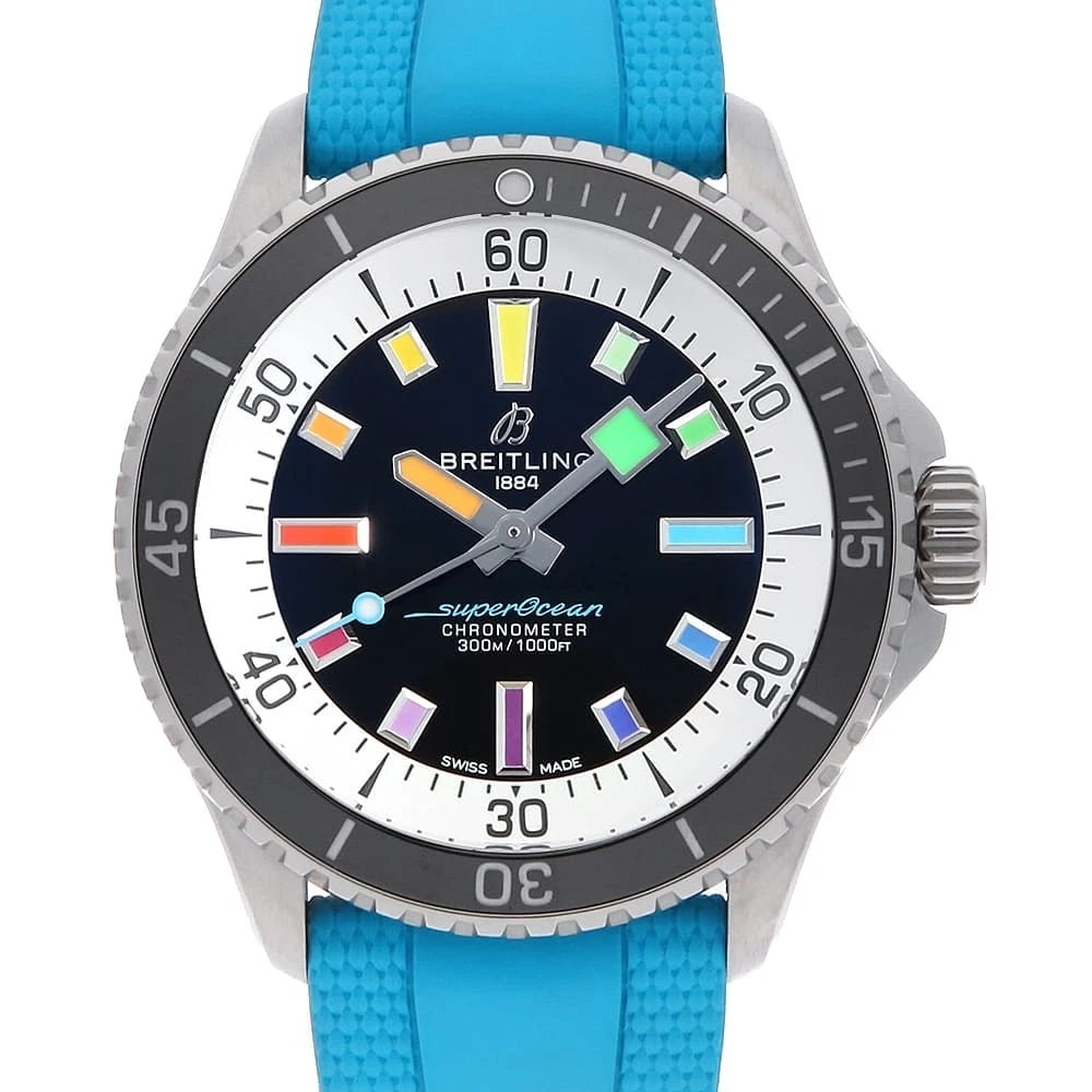 BREITLING SUPEROCEAN: BREITLING Superocean Brand: BREITLING Type: Wrist watch Material: Band Materialrubber, Case MaterialStainless Steel Color: Black Size: Case:W42mm Circumference of Wrist:18.5cm Accessories: