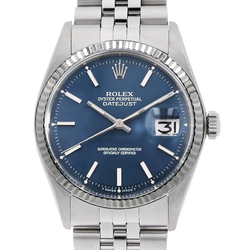 ROLEX DATEJUST BLUE: ROLEX Datejust blue Brand: ROLEX Type: Wrist watch Material: Band MaterialStainless Steel, Case MaterialStainless Steel/White gold Color: Blue Size: Case:W36mm Circumference of Wrist:18.5cm 