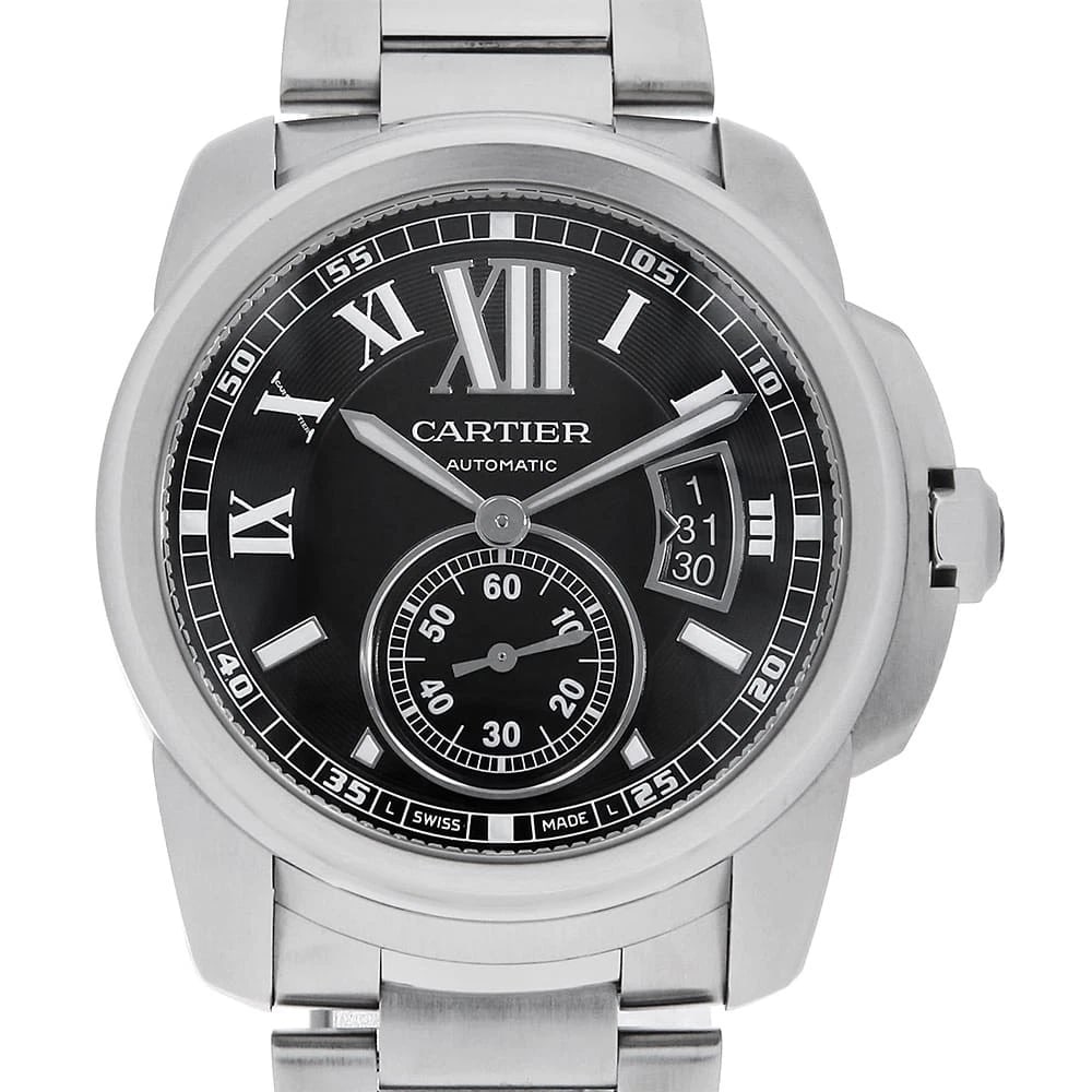 CARTIER CALIBUR: Cartier Calibur Brand: Cartier Type: Wrist watch Material: Band MaterialStainless Steel, Case MaterialStainless Steel Color: Black Size: Case:W42mm Circumference of Wrist:18.5cm Accessories: