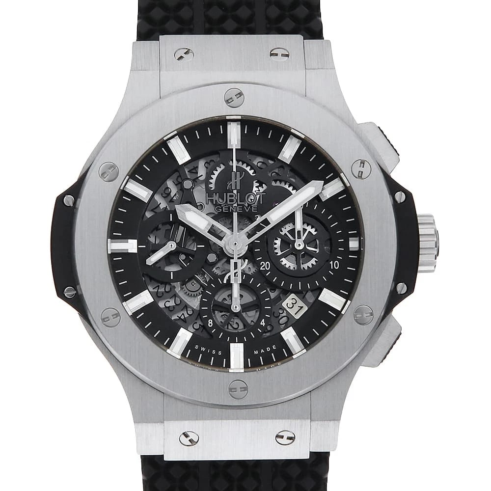 HUBLOT BIG BANG STEEL: HUBLOT Big bang steel Brand: HUBLOT Type: Wrist watch Material: Band Materialrubber, Case MaterialStainless Steel Color: Skeleton Size: Case:W44mm Accessories: None Accessories Notice: When
