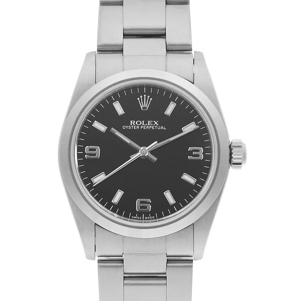 ROLEX OYSTER PERPETUAL BLACK WHITE: ROLEX Oyster perpetual black white Brand: ROLEX Type: Wrist watch Material: Band MaterialStainless Steel, Case MaterialStainless Steel Color: Black Size: Case:W30mm Circumference of
