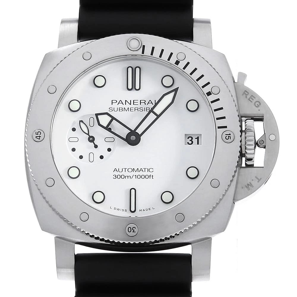 PANERAI SUBMERSIBLE BIANCO: PANERAI submersible bianco Brand: PANERAI Type: Wrist watch Material: Band Materialrubber, Case MaterialStainless Steel Color: White Size: Case:W42mm Accessories: None Accessories Notice: