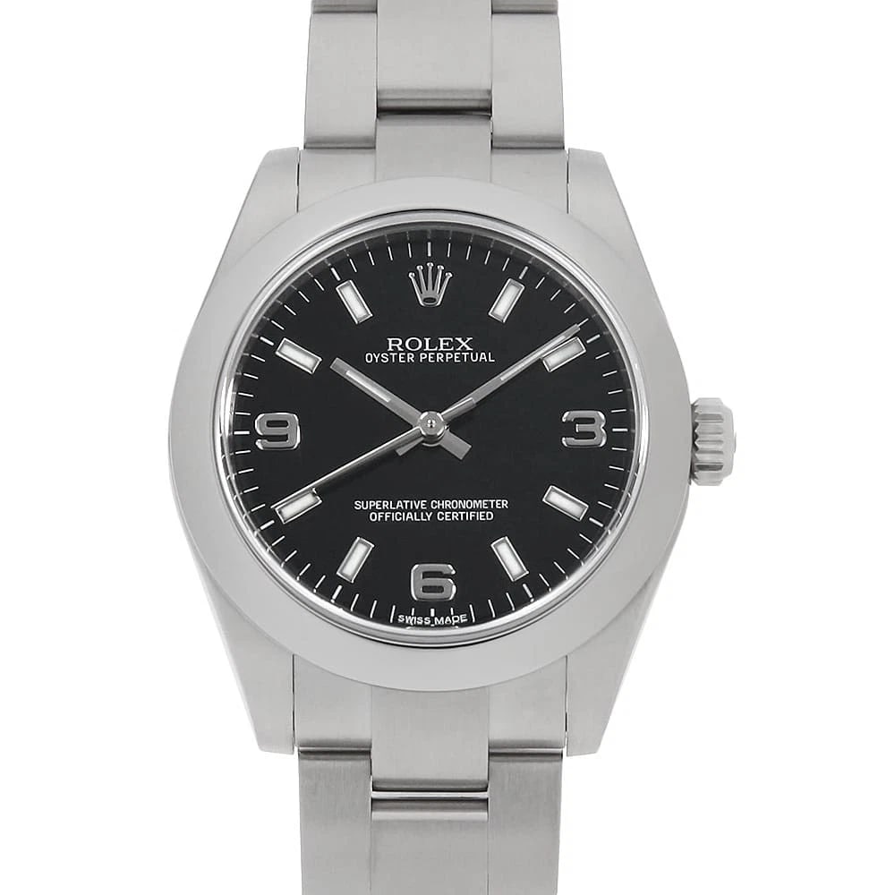 ROLEX OYSTER PERPETUAL BLACK WHITE: ROLEX Oyster perpetual black white Brand: ROLEX Type: Wrist watch Material: Band MaterialStainless Steel, Case MaterialStainless Steel Color: Black Size: Case:W31mm Circumference of Wrist:18cm