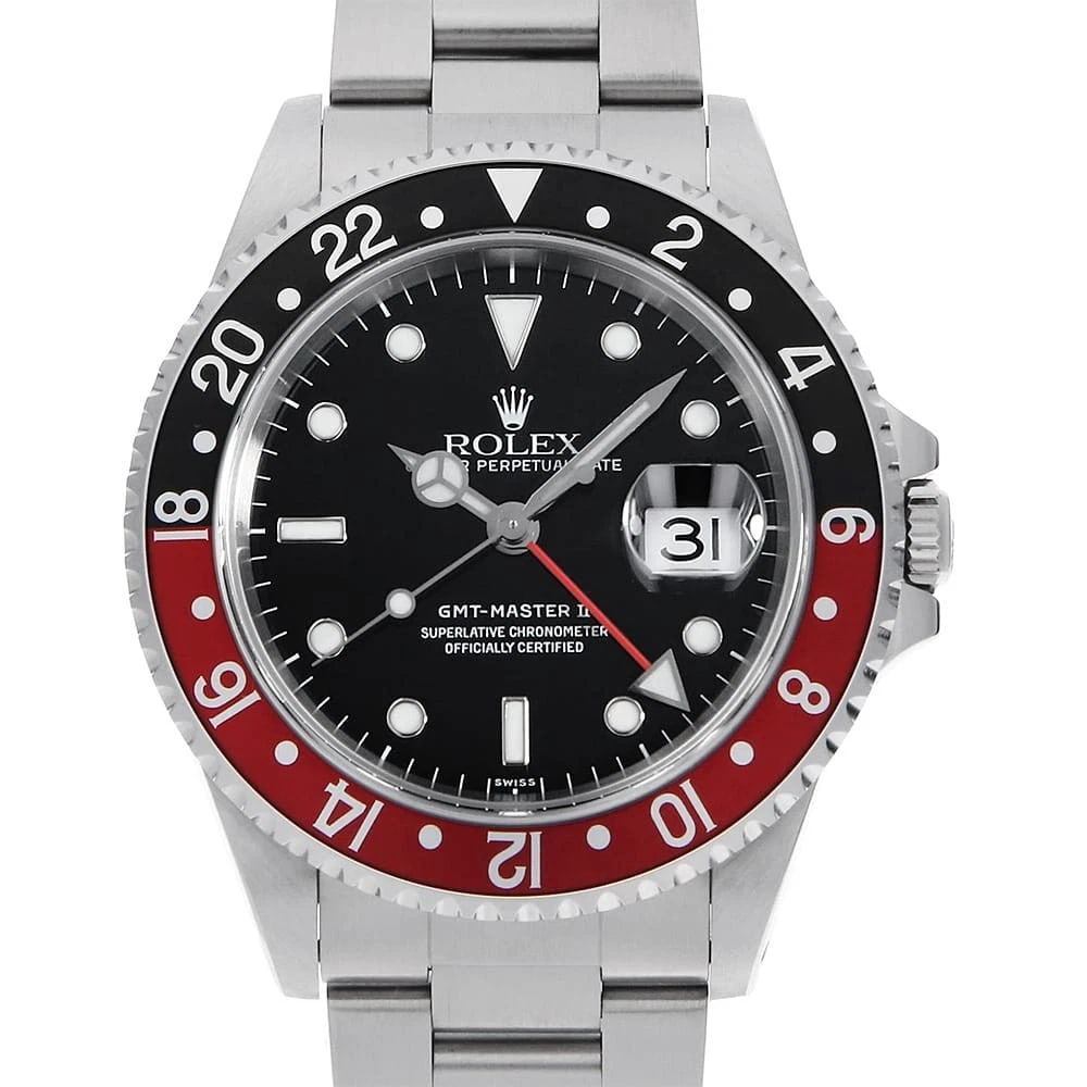 ROLEX GMT MASTER RED AND BLACK BEZEL: ROLEX GMT Master Red and Black Bezel Brand: ROLEX Type: Wrist watch Material: Band MaterialStainless Steel, Case MaterialStainless Steel Color: Black Size: Case:W40mm Circumference of
