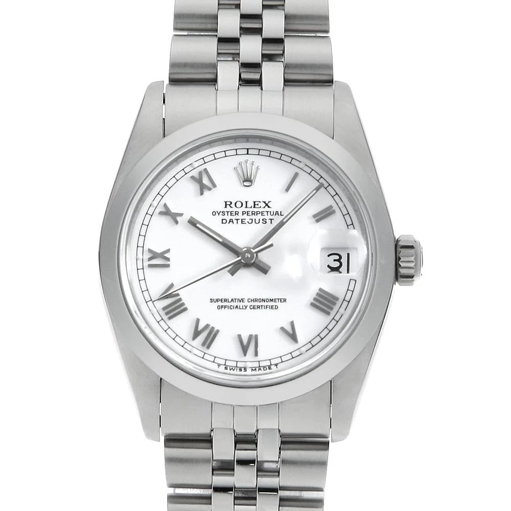 ROLEX DATEJUST WHITE: ROLEX Datejust white Brand: ROLEX Type: Wrist watch Material: Band MaterialStainless Steel, Case MaterialStainless Steel Color: White Size: Case:W30mm Circumference of Wrist:19cm Accessories: Non