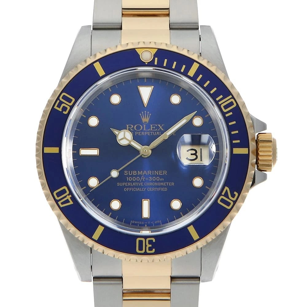 ROLEX SUBMARINER BLUE: ROLEX SUBMARINER blue Brand: ROLEX Type: Wrist watch Material: Band MaterialStainless Steel/Yellow Gold, Case MaterialStainless Steel/Yellow Gold Color: Blue Size: Case:W40mm Circumference of Wris