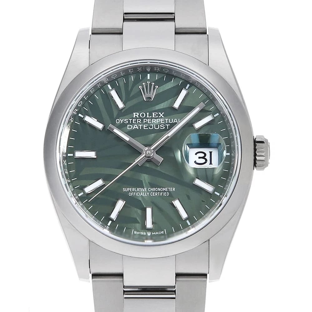 ROLEX DATEJUST OLIVE GREEN: ROLEX DATEJUST Olive green Brand: ROLEX Type: Wrist watch Material: Band MaterialStainless Steel, Case MaterialStainless Steel Color: Olive Green Size: Case:W36mm Circumference of Wrist:18.5cm Ac