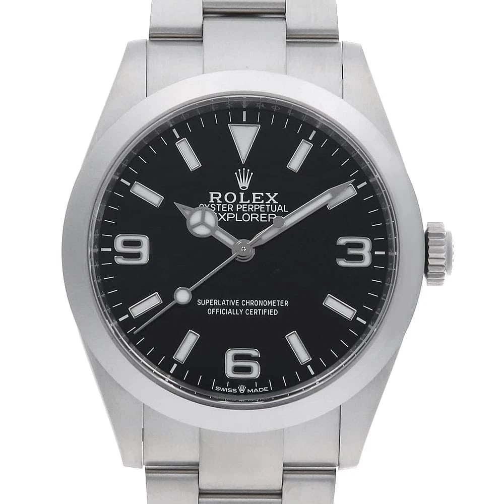 ROLEX EXPLORER BLACK: ROLEX Explorer black Brand: ROLEX Type: Wrist watch Material: Band MaterialStainless Steel, Case MaterialStainless Steel Color: Black Size: Case:W40mm Circumference of Wrist:19.5cm Accessories: N