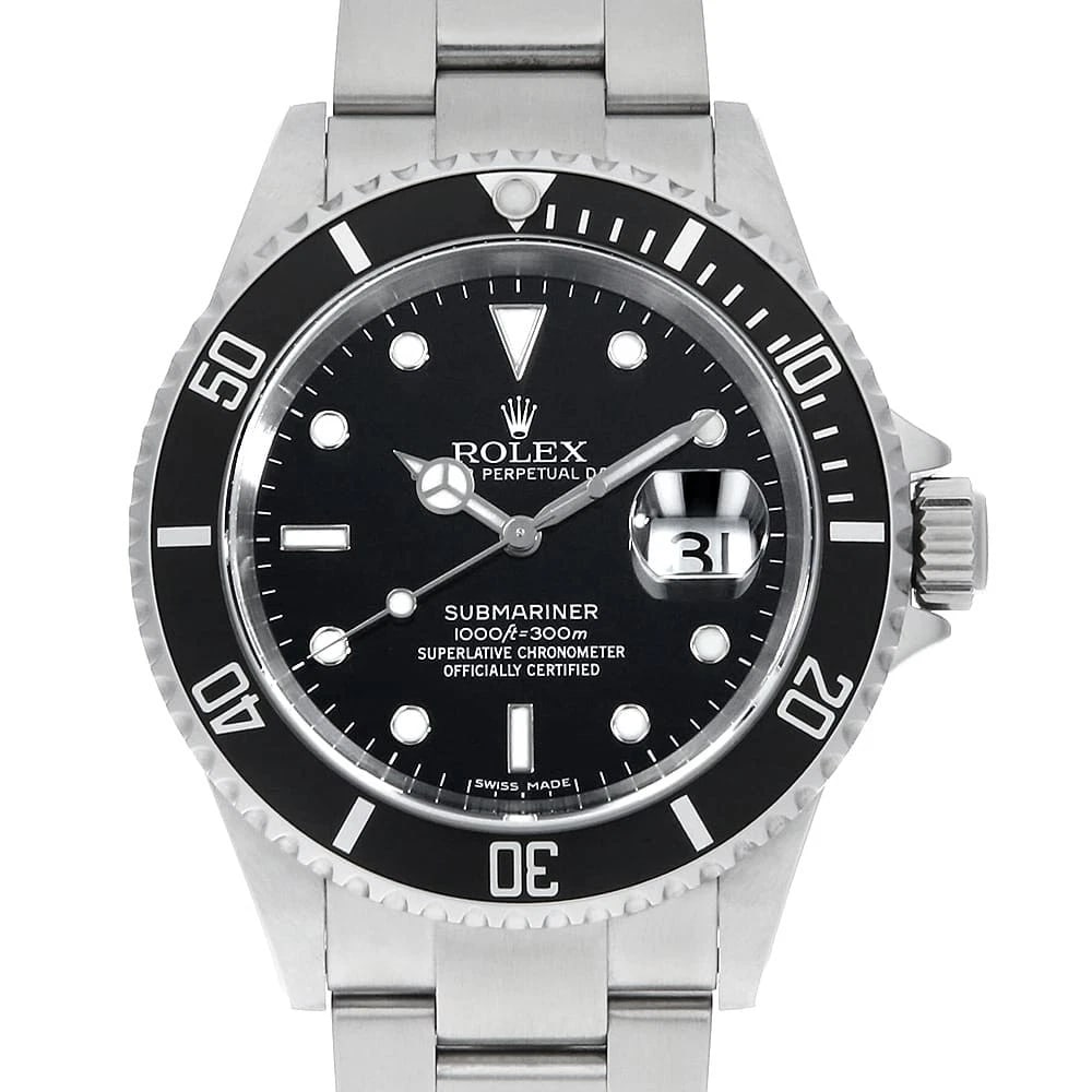 ROLEX SUBMARINER BLACK: ROLEX SUBMARINER black Brand: ROLEX Type: Wrist watch Material: Band MaterialStainless Steel, Case MaterialStainless Steel Color: Black Size: Case:W40mm Circumference of Wrist:19cm Accessories: N