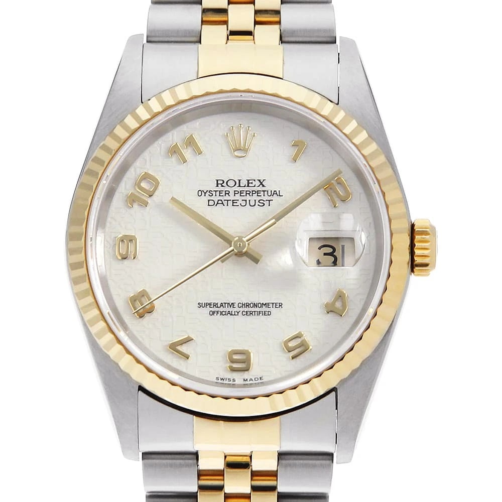 ROLEX DATEJUST CREAM CARVING: ROLEX Datejust cream carving Brand: ROLEX Type: Wrist watch Material: Band MaterialStainless Steel/Yellow Gold, Case MaterialStainless Steel/Yellow Gold Color: Ivory Size: Case:W36mm