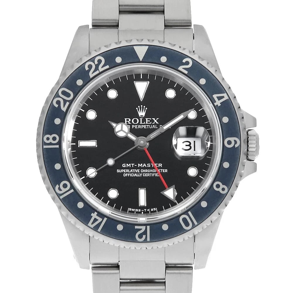 ROLEX GMT MASTER BLACK: ROLEX GMT master black Brand: ROLEX Type: Wrist watch Material: Band MaterialStainless Steel, Case MaterialStainless Steel Color: Black Size: Case:W40mm Circumference of Wrist:19.5cm 