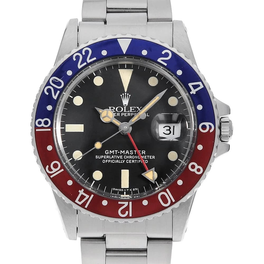 ROLEX GMT MASTER BLACK: ROLEX GMT master black Brand: ROLEX Type: Wrist watch Material: Band MaterialStainless Steel, Case MaterialStainless Steel Color: Black Size: Case:W40mm Circumference of Wrist:17.5cm 