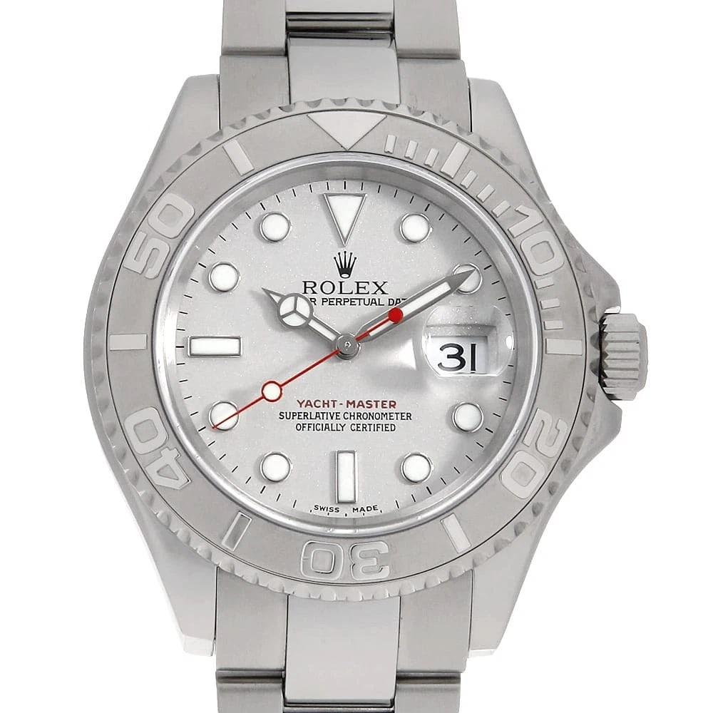 ROLEX YACHT MASTER SILVER: ROLEX Yacht master Silver Brand: ROLEX Type: Wrist watch Material: Band MaterialStainless Steel, Case MaterialStainless Steel/Platinum Color: Silver Size: Case:W40mm Circumference of