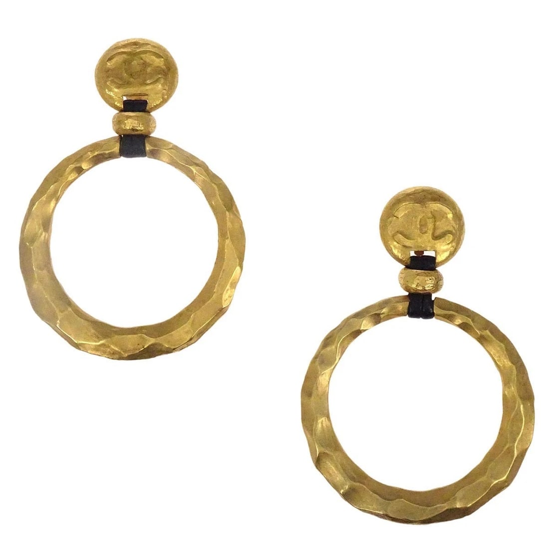 CHANEL DANGLE HOOP EARRINGS CLIP-ON GOLD: Chanel Dangle Hoop Earrings Clip-On Gold Brand: Chanel Type/Style: Earrings Material: Gold Plated, Color: Gold Size: W 7.0 x H 10.2 cm Accessories: None Accessories Notice: When purchasing