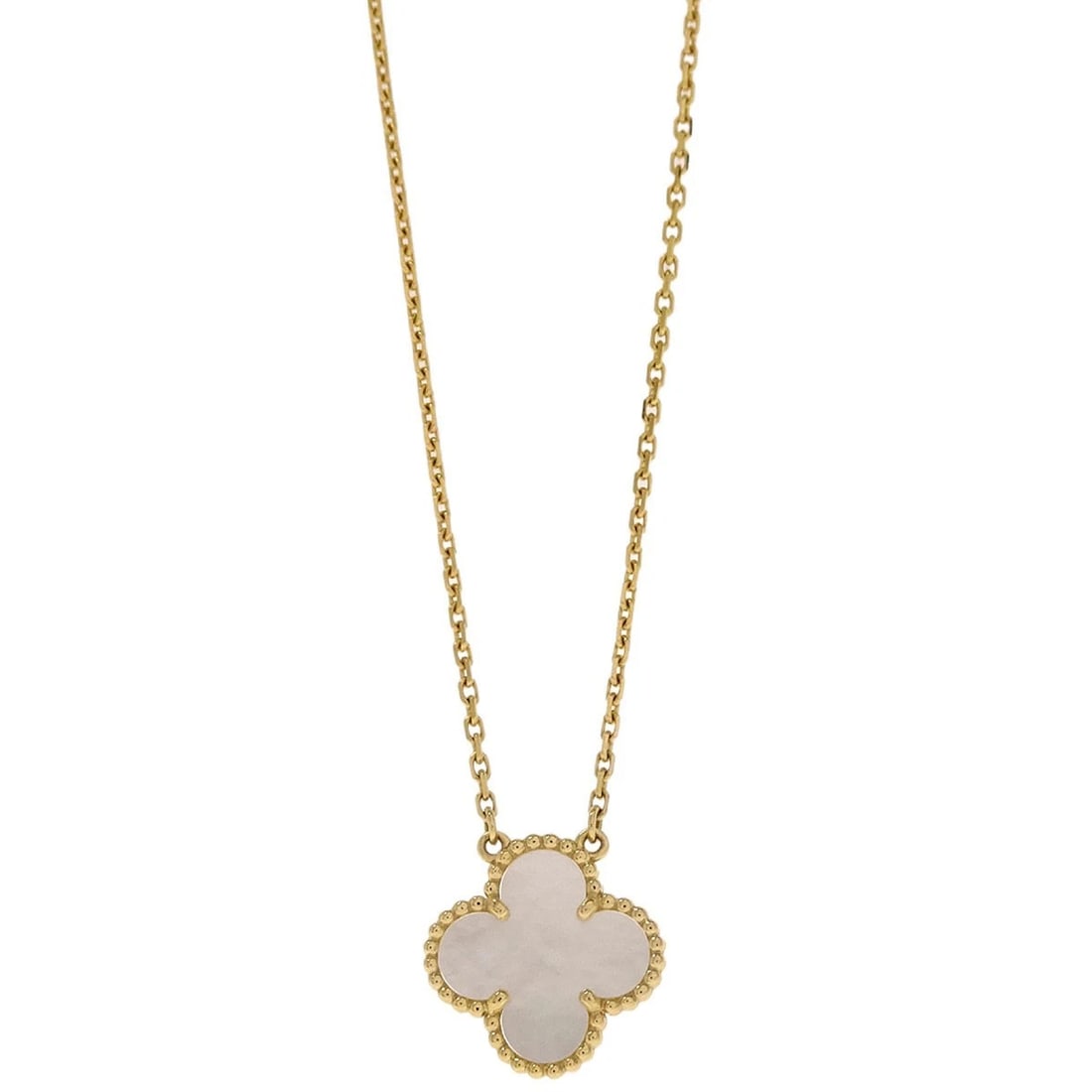 VAN CLEEF & ARPELS ALHAMBRA PENDANT NECKLACE: Van Cleef & Arpels Alhambra Pendant Necklace Brand: Van Cleef & Arpels Type/Style: Necklace Material: Au750, Color: Gold, White Size: Chain(Overall) : 42.0 cm Top : W 1.4 x H 1.4 cm 