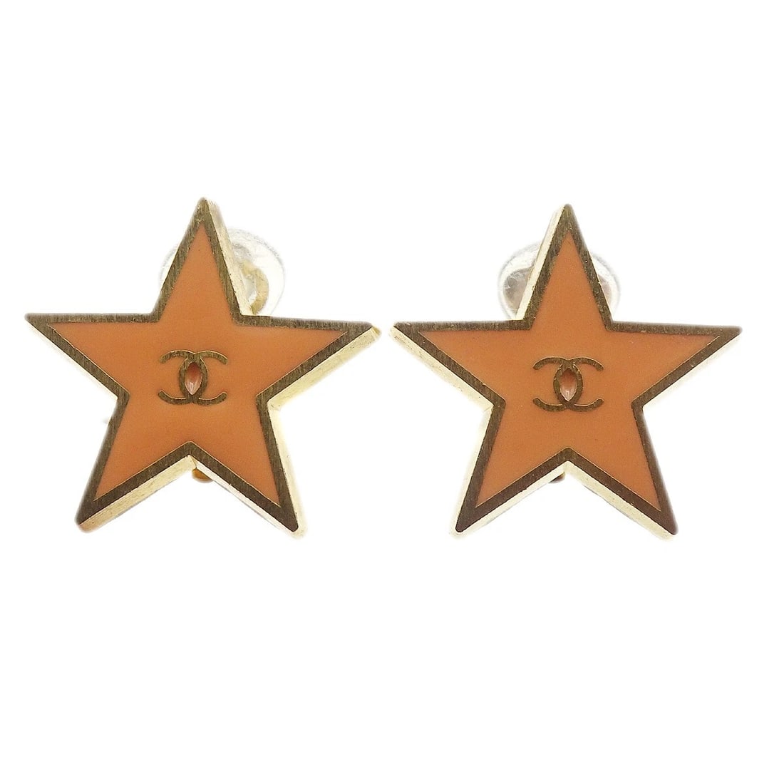 CHANEL STAR EARRINGS CLIP-ON ORANGE: Chanel Star Earrings Clip-On Orange Brand: Chanel Type/Style: Earrings Material: Gold-plated, Color: Gold, Orange Size: W 2.5 x H 2.5 cm Accessories: None Accessories Notice: When purchasing