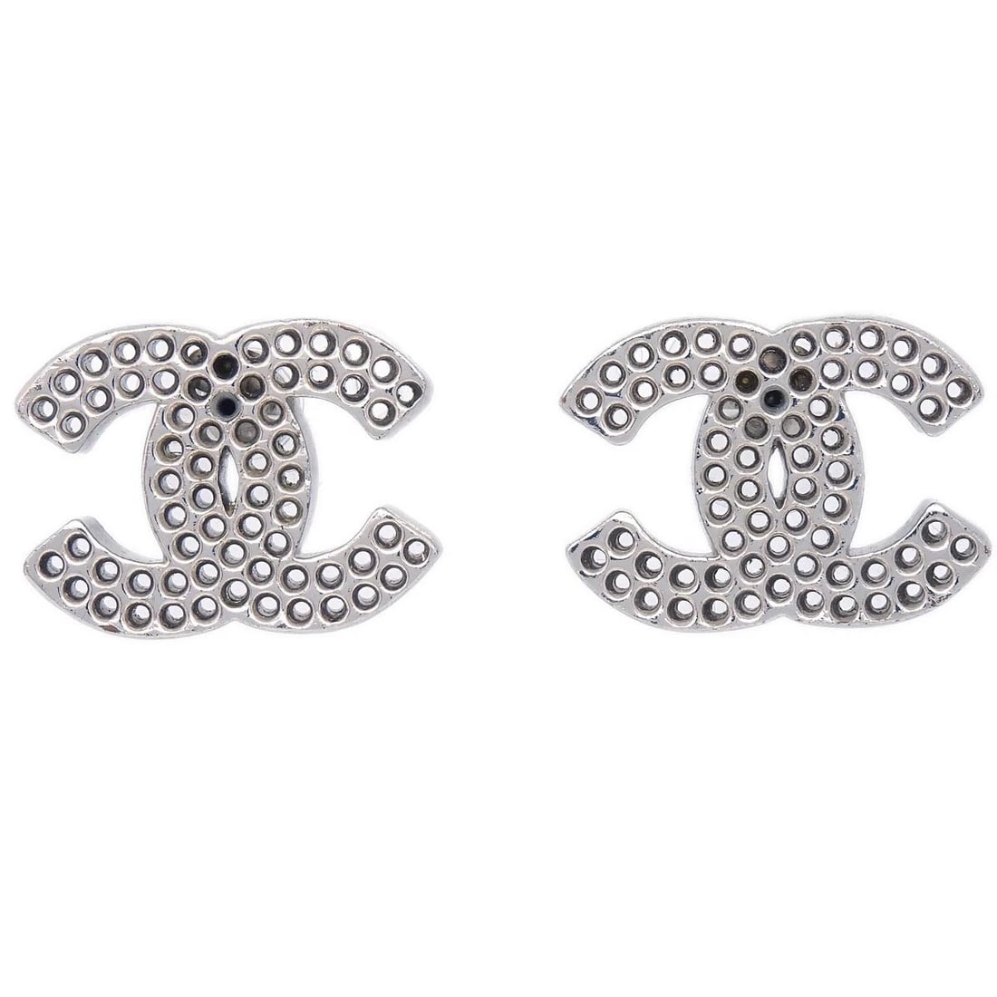 CHANEL CC PIERCED EARRINGS SILVER: Chanel CC Pierced Earrings Silver Brand: CHANEL Type/Style: Earrings Material: Silver Plated, Color: Silver Size: W 2.1 x H 1.7 cm Accessories: None Accessories Notice: When purchasing pre