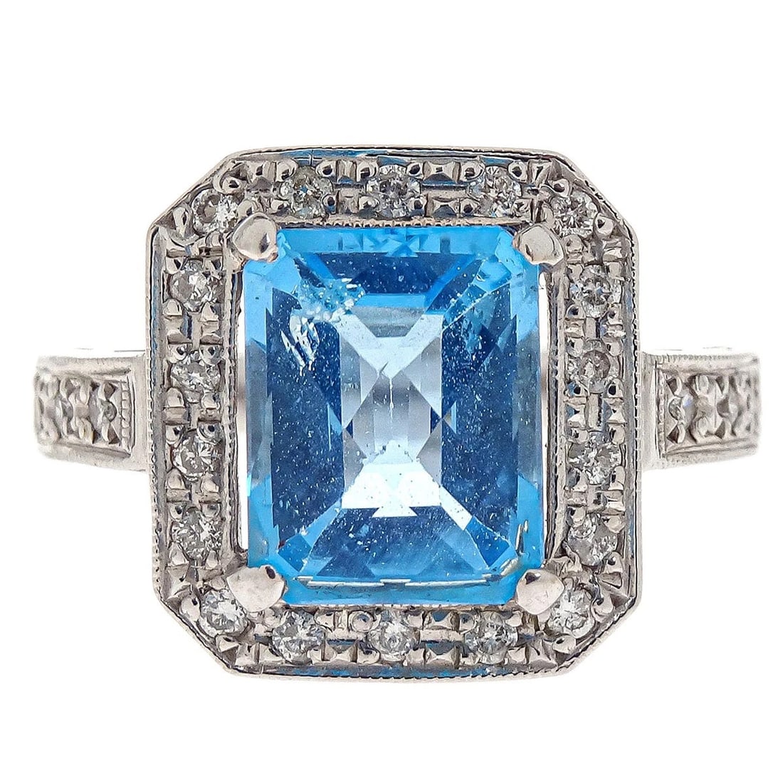 RING 18KWG SILVER BLUE TOPAZ DIAMOND (1 of 3)